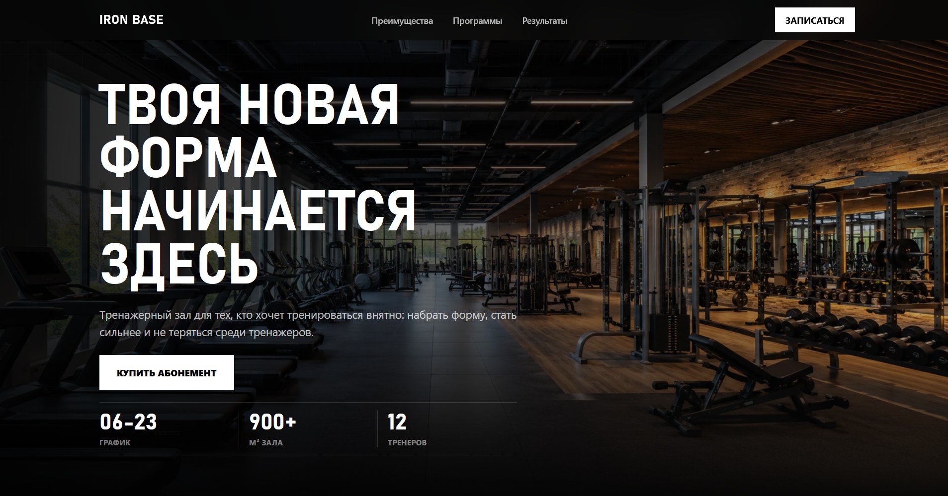 Hero screen сайта Iron Base